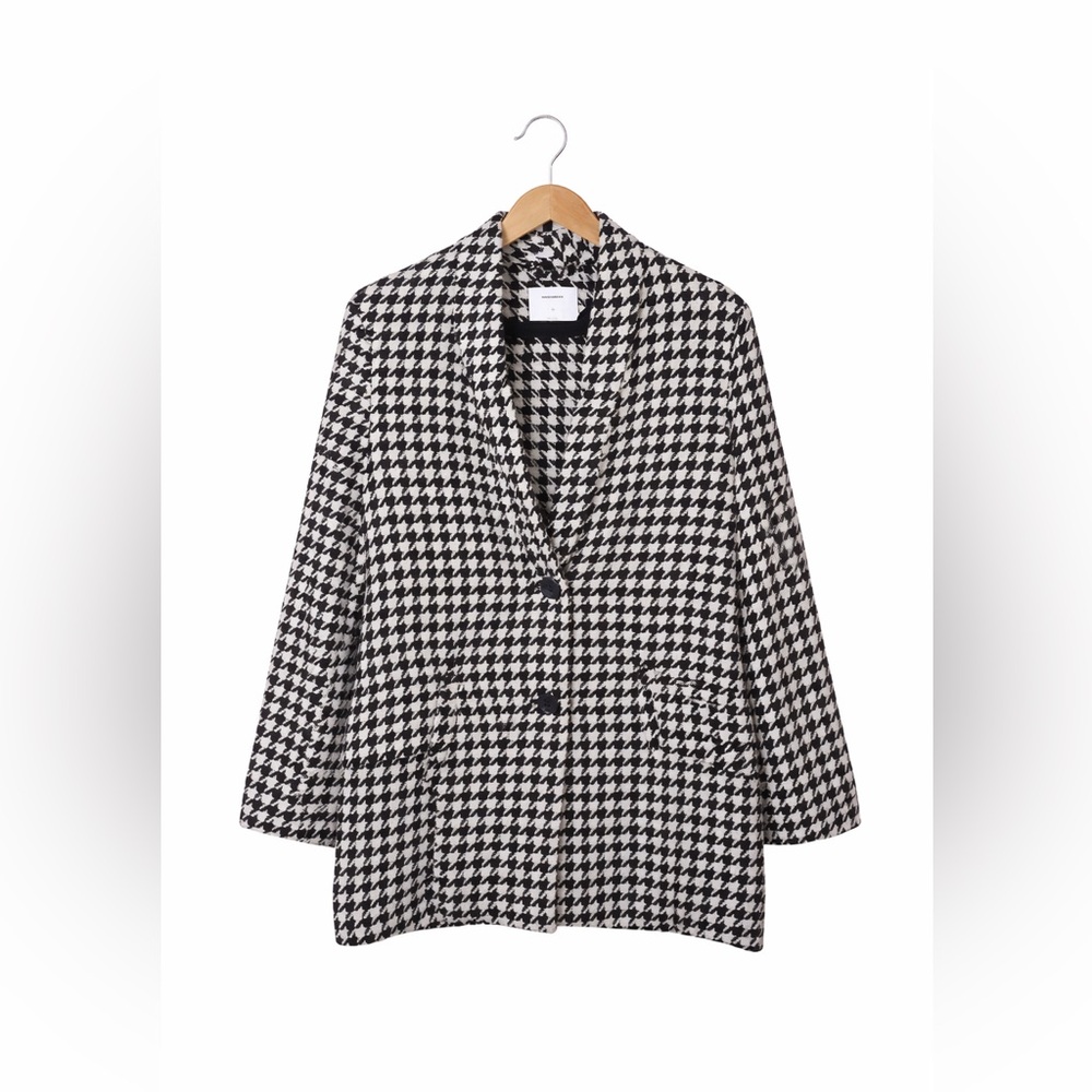 Old Navy Houndstooth Blazer Black Creamy White Oversized Preppy Chic Jacket SM